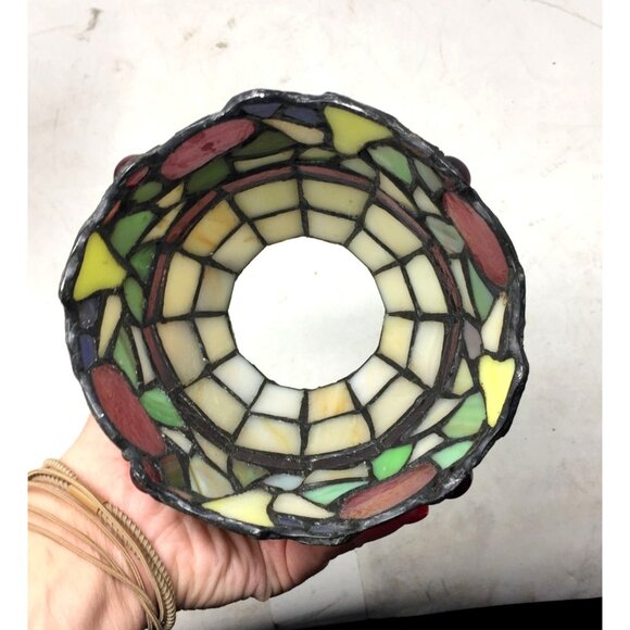 Beautiful Stained Glass Lamp Shade with Scalloped Top Edge & Inlaid Fruit Design - Picture 4 of 11